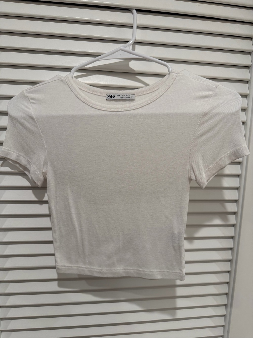 Zara Cream Crewneck Short Sleeve Crop Tee